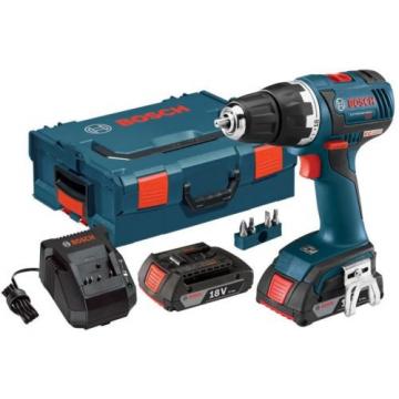 Bosch Li-Ion Drill/Driver Cordless Power Tool Kit 1/2in 18V Keyless BLUE L-Boxx