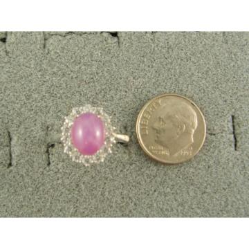 VINTAGE LINDE LINDY DUSKY ROSE STAR SAPPHIRE CREATED HALO RING RD PLT .925 SS