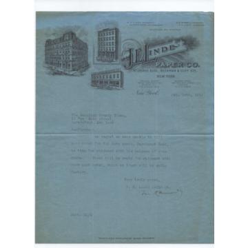 J. E. Linde Paper Co. - signed 1914 letter to Rockland County Times, Haverstraw