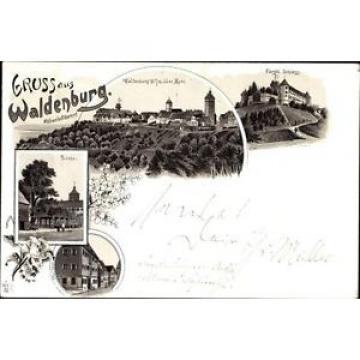 Litho Waldenburg in Sachsen, Fürstl. Schloss, Linde, Straßenansicht  - 1191574