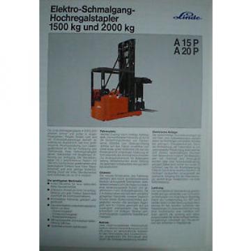 LINDE ELEKTRO SCHMALGANG HOCHREGALSTAPLER A15P A20P SALES BROCHURE PROSPEKT