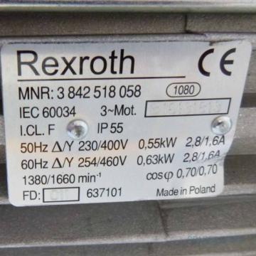 Rexroth Drehstrommotor MNR 3842518058 0,55kW/0,63kW NOV