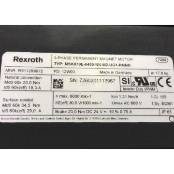 REXROTH 3~PERMANENT-MAGNET-MOTOR lt;gt; MSK070E -0450 -NN -M2 -UG1 -RNNN