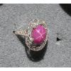 10x8mm 3+ CT LINDE LINDY PINK STAR SAPPHIRE CREATED RUBY SECOND RING .925 SS