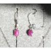 VINTAGE LINDE LINDY PINK STAR RUBY CREATED SAPPHIRE SET EAR PENDNT CHAIN .925 SS