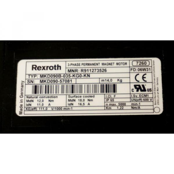 Origin REXROTH MKD090B-035-KG0-KN 3-PHASE PERMANENT MAGNET MOTOR MKD090B035KG0KN #4 image