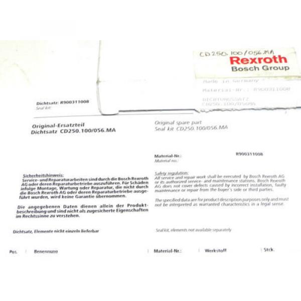 NIB Dutch Australia REXROTH BOSCH R900311008 SEAL KIT CD250.100/056.MA #3 image