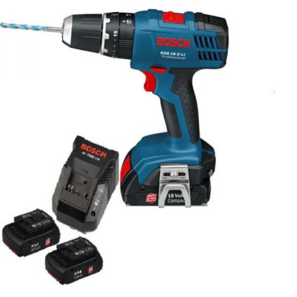 NEW! Bosch 18V Drill Driver Combo + 2 Batteries + Charger- GSR 18-2LI-13mm Chuck #1 image