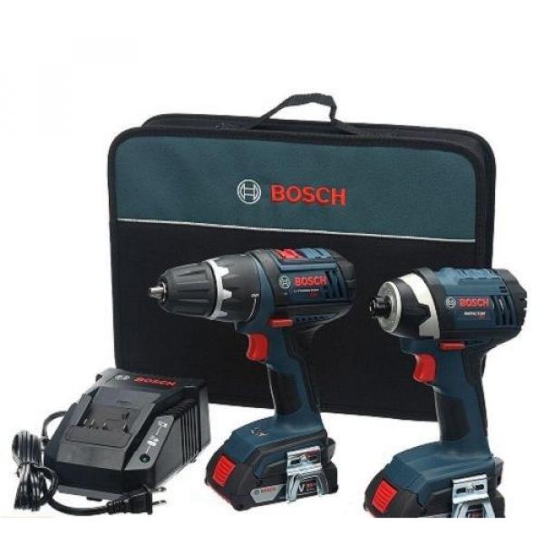 Bosch 18V 2Tool Kit w/Compact Tough Drill Driver Hex Impact Driver &amp; 2SlimPacks #1 image