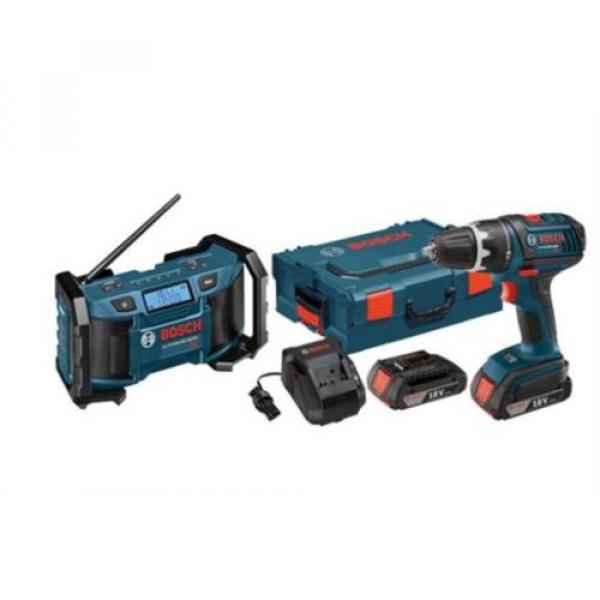 2-Tool 18-Volt Lithium-Ion Cordless Combo Kit Power Drill Radio Bits Blue Case #1 image