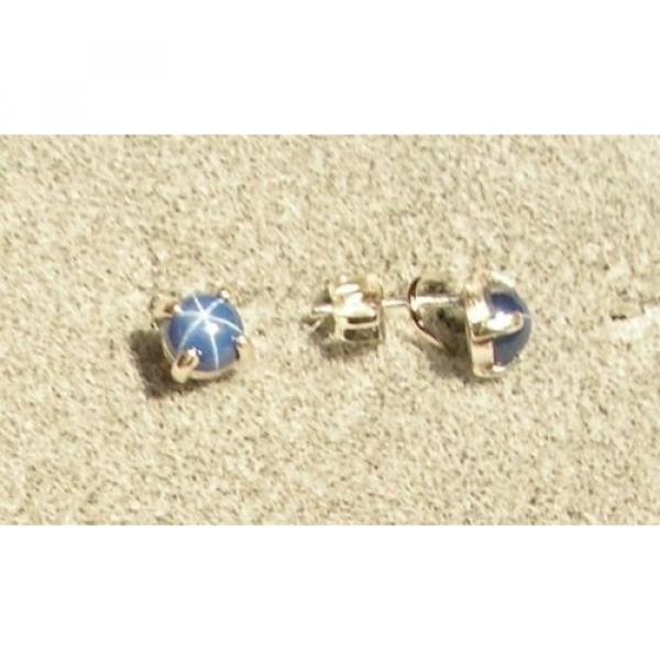 VINTAGE LINDE LINDY PETITE 5MM RD CF BLUE STAR SAPPHIRE CREATED STUD EARRINGS SS #1 image