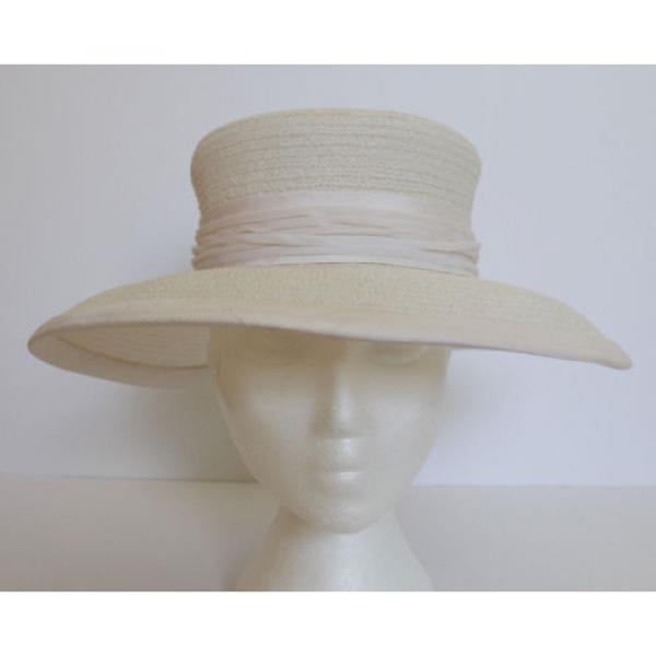 SUSAN VAN DER LINDE NEW YORK IVORY STRAW WITH RAW SILK EDGE OCCASION HAT  (J12) #1 image