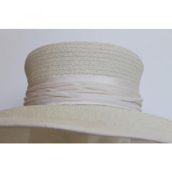 SUSAN VAN DER LINDE NEW YORK IVORY STRAW WITH RAW SILK EDGE OCCASION HAT  (J12) #2 image