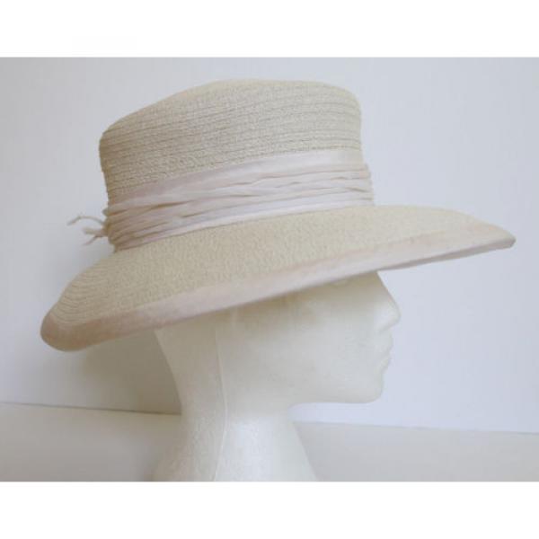 SUSAN VAN DER LINDE NEW YORK IVORY STRAW WITH RAW SILK EDGE OCCASION HAT  (J12) #3 image