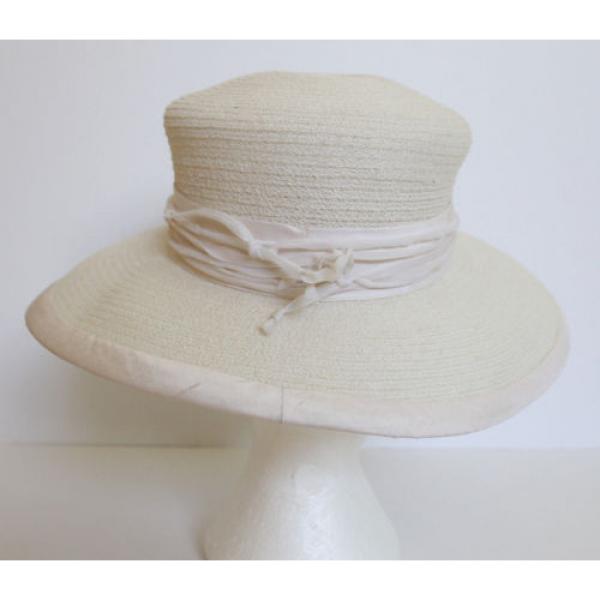 SUSAN VAN DER LINDE NEW YORK IVORY STRAW WITH RAW SILK EDGE OCCASION HAT  (J12) #4 image