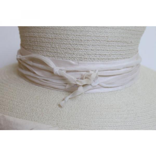 SUSAN VAN DER LINDE NEW YORK IVORY STRAW WITH RAW SILK EDGE OCCASION HAT  (J12) #5 image