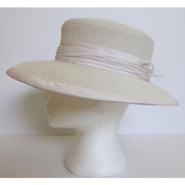 SUSAN VAN DER LINDE NEW YORK IVORY STRAW WITH RAW SILK EDGE OCCASION HAT  (J12) #6 image