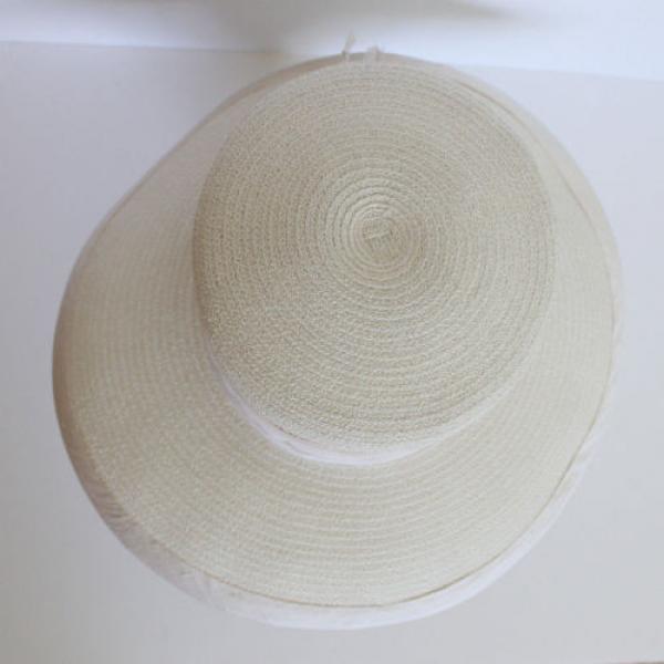 SUSAN VAN DER LINDE NEW YORK IVORY STRAW WITH RAW SILK EDGE OCCASION HAT  (J12) #7 image