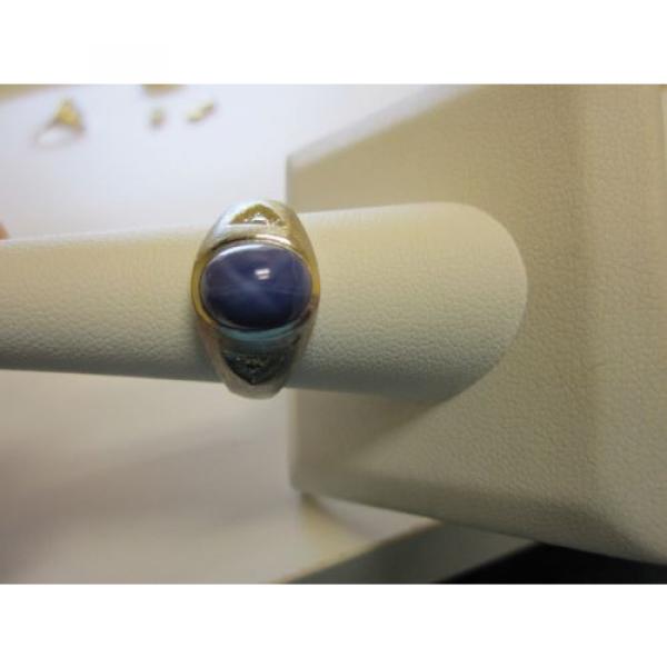 14K White Gold Diamond Linde Star Sapphire Cabochon Ring Size 8.75 #4 image