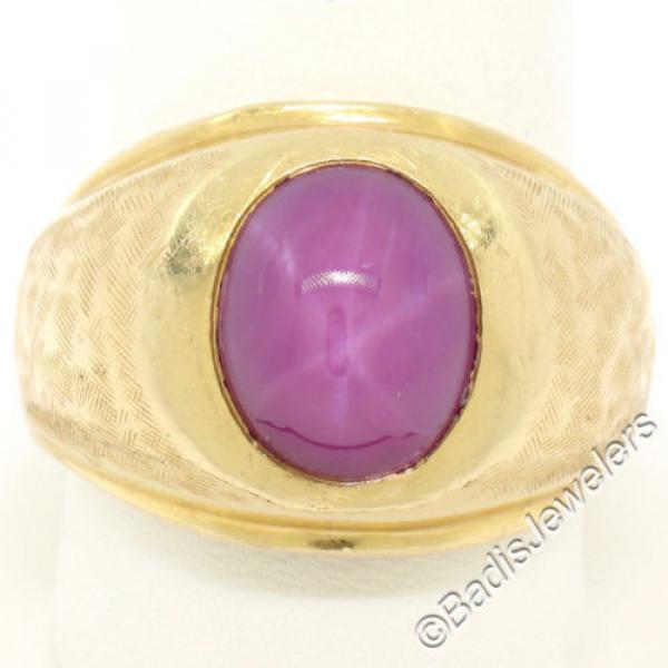 Men&#039;s Large Heavy Florentine Finished 14K Yellow Gold Bezel Linde Star Ruby Ring #2 image