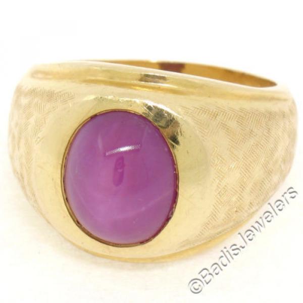 Men&#039;s Large Heavy Florentine Finished 14K Yellow Gold Bezel Linde Star Ruby Ring #3 image