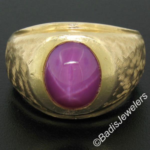 Men&#039;s Large Heavy Florentine Finished 14K Yellow Gold Bezel Linde Star Ruby Ring #4 image