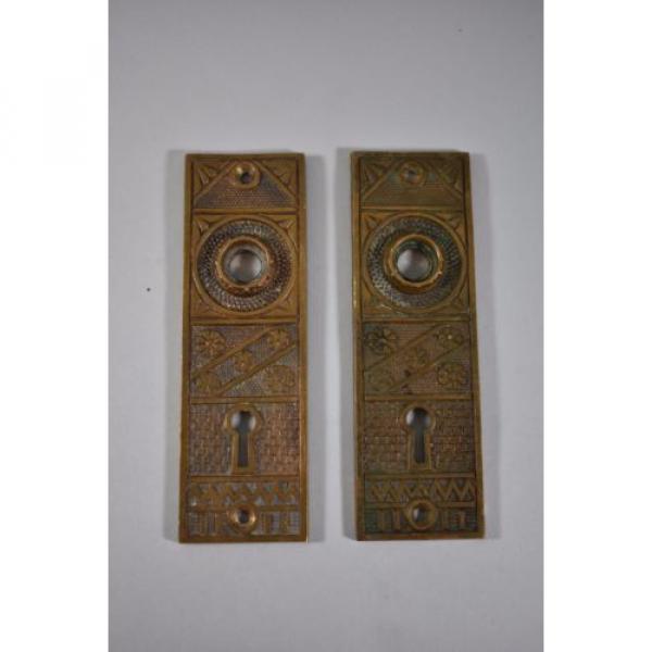 SET OF ANTIQUE BRASS F.C. LINDE &amp; CO DOOR BACK PLATES CRESSKILL NJ #1 image