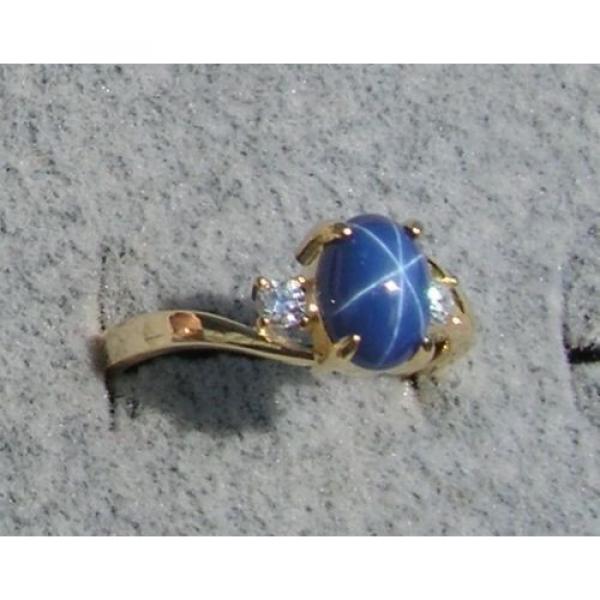 VINTAGE LINDE LINDY CORNFLOWER BLUE STAR SAPPHIRE CREATED RING  YG PLATE .925 SS #1 image