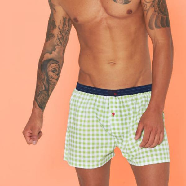 Unabux Boxershort LINDE 061 - grün weiß karierte Unterwäsche für Herren #1 image