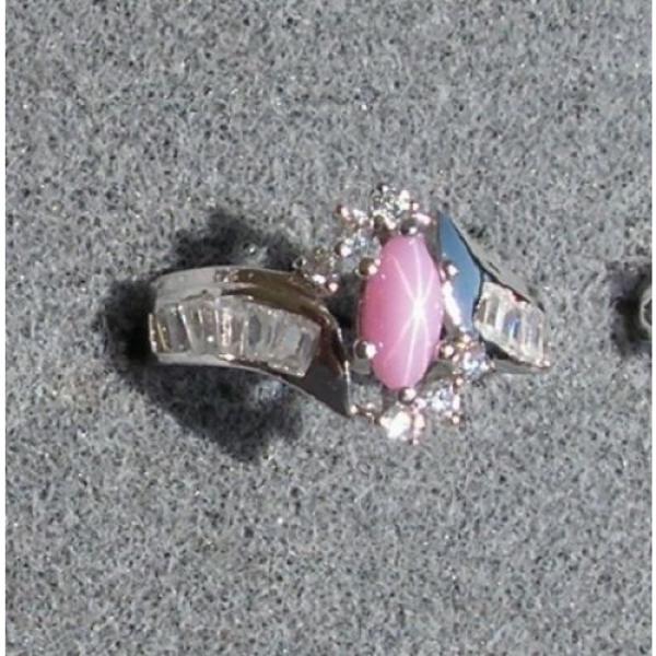 VINTAGE LINDE LINDY AZALEA PINK STAR SAPPHIRE CREATED HALO RING RD PLT .925 SS #1 image