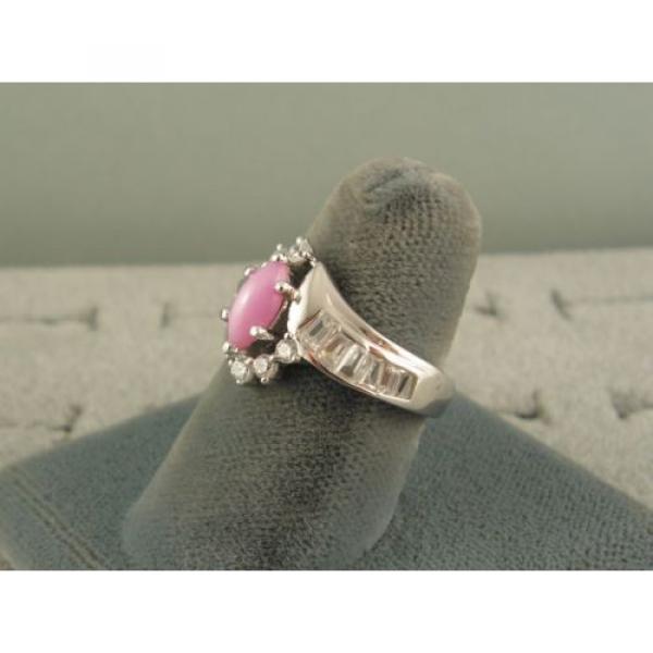 VINTAGE LINDE LINDY AZALEA PINK STAR SAPPHIRE CREATED HALO RING RD PLT .925 SS #2 image