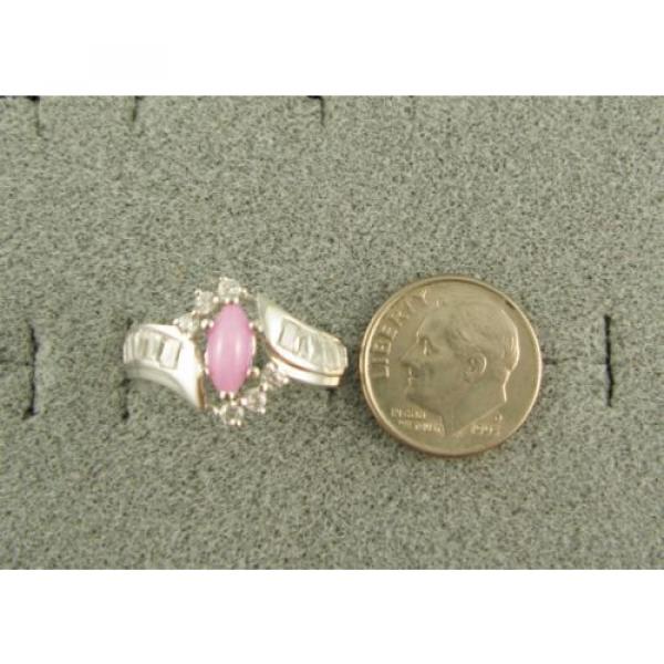 VINTAGE LINDE LINDY AZALEA PINK STAR SAPPHIRE CREATED HALO RING RD PLT .925 SS #3 image