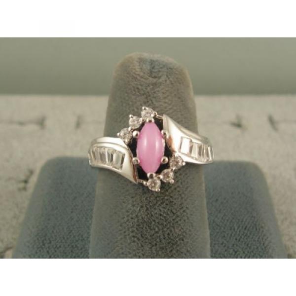 VINTAGE LINDE LINDY AZALEA PINK STAR SAPPHIRE CREATED HALO RING RD PLT .925 SS #4 image