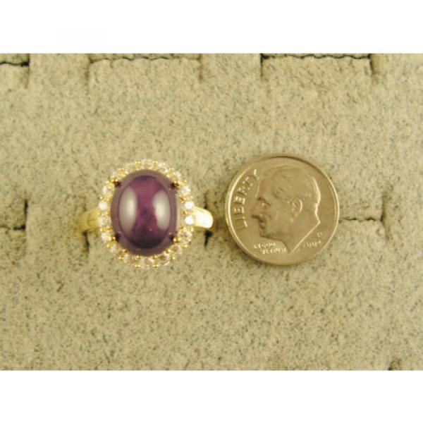 VINTAGE LINDE LINDY PLUM PURPLE STAR SAPPHIRE CREATED HALO RING YLGD PLT .925 SS #3 image