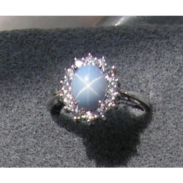 VINTAGE LINDE LINDY SIGNED LT AZURE BLUE STAR SAPPHIRE CREATED HALO RING RDPL SS #1 image