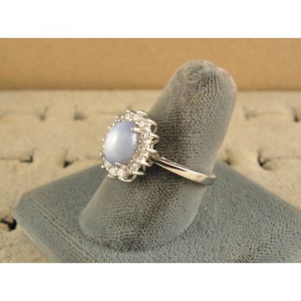 VINTAGE LINDE LINDY SIGNED LT AZURE BLUE STAR SAPPHIRE CREATED HALO RING RDPL SS #3 image