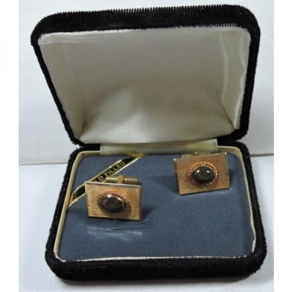 NOS Antique Destino Cats Eye Linde Star 12k Yellow Gold GF Cuff Links w Box Z500 #1 image