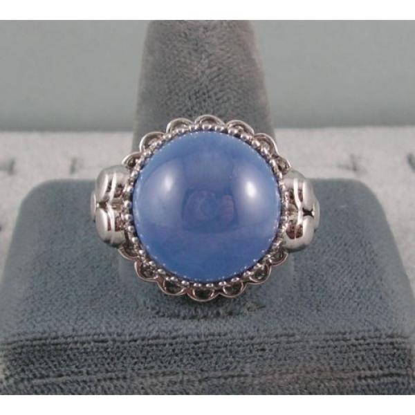 28CT 18MM PMP LINDE LINDY CEYLON BLUE STAR SAPPHIRE CREATED RHODIUM PL S/S RING #3 image