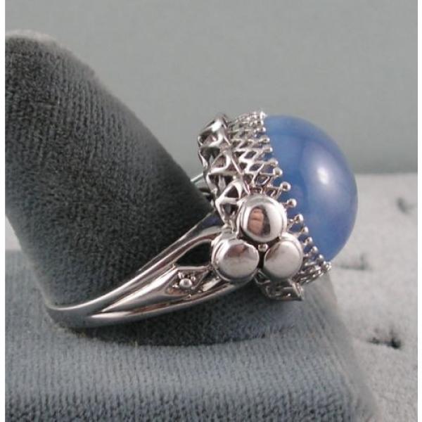 28CT 18MM PMP LINDE LINDY CEYLON BLUE STAR SAPPHIRE CREATED RHODIUM PL S/S RING #5 image