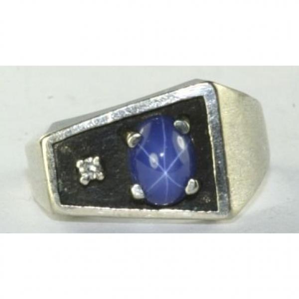 VTG MENS 14K WHITE GOLD DIAMOND LINDE LINDY STAR SAPPHIRE RING SIZE 8.5 #1 image