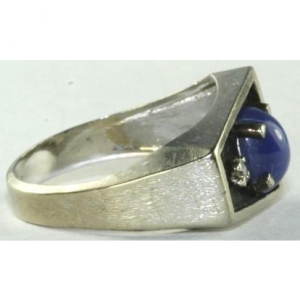 VTG MENS 14K WHITE GOLD DIAMOND LINDE LINDY STAR SAPPHIRE RING SIZE 8.5 #2 image