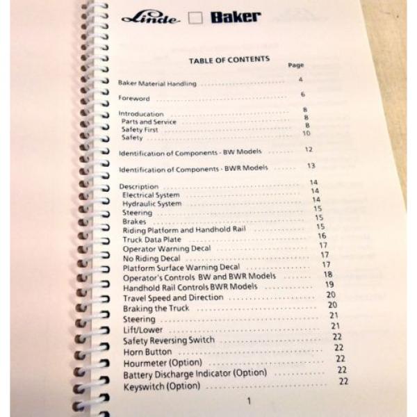 Linde-Baker Pallet Truck Operating Instructions Manual, BW60 BW80 BWR40 etc(4229 #2 image