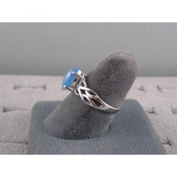 VINTAGE SIGNED LINDE BAHAMA BLUE STAR SAPPHIRE CREATED RING RHOD PL .925 S/S #6 image