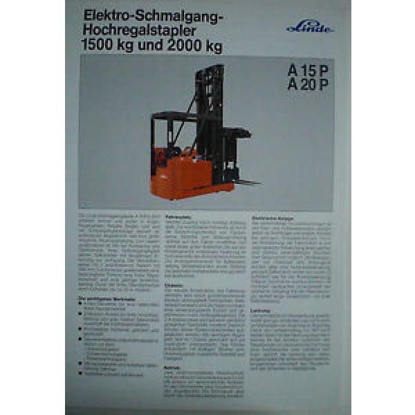 LINDE ELEKTRO SCHMALGANG HOCHREGALSTAPLER A15P A20P SALES BROCHURE PROSPEKT #1 image