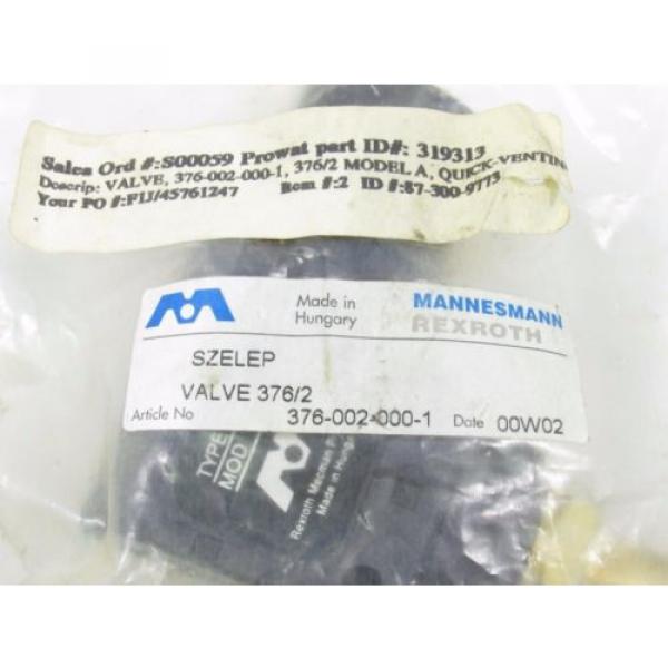 MANNESMANN REXROTH 376-002-000-1 MODEL 376/2 QUICK VENTING VALVE NIB #2 image