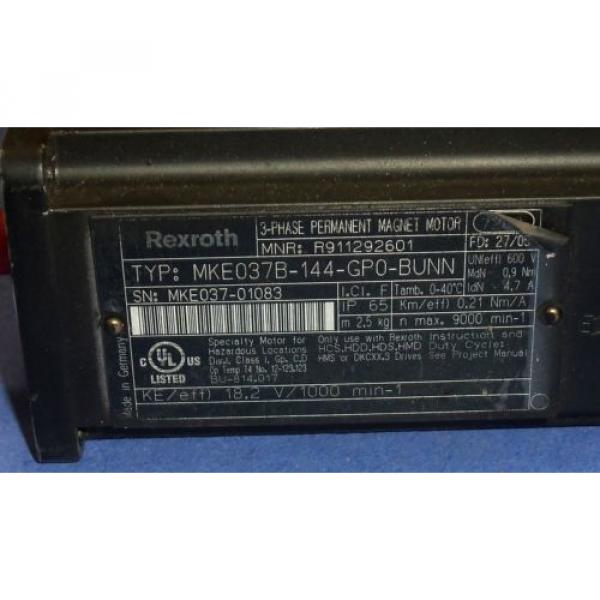 REXROTH 3-PHASE PERMANENT MAGNET MOTOR MKE037B-144-GP0-BUNN NNB #3 image