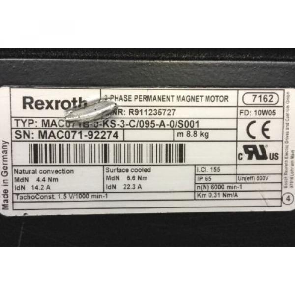 REXROTH 3~PERMANENT-MAGNET-MOTOR lt;gt; MAC071B -0 -KS -3 -C/095A -0/S001 #5 image