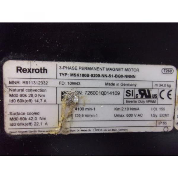 Rexroth MSK100B-0200-NN-S1-BGO-NNNN 3 Phase Servo Motor MOT4039 #2 image