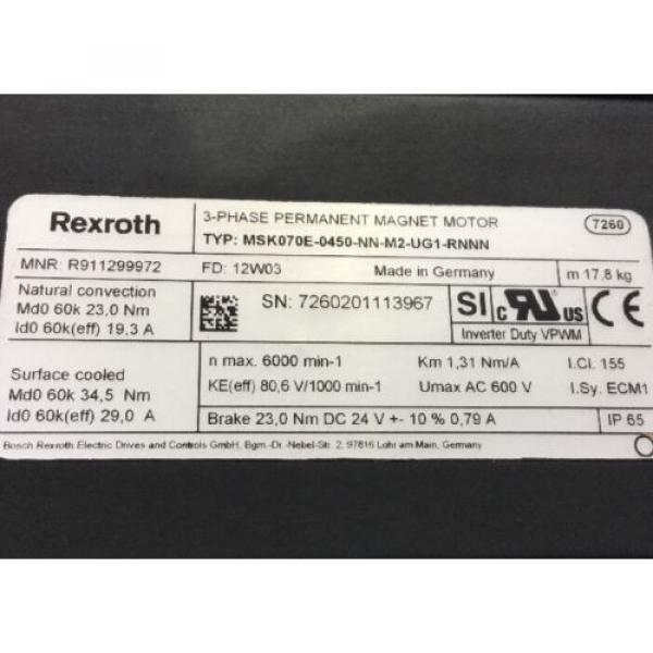 REXROTH 3~PERMANENT-MAGNET-MOTOR lt;gt; MSK070E -0450 -NN -M2 -UG1 -RNNN #6 image