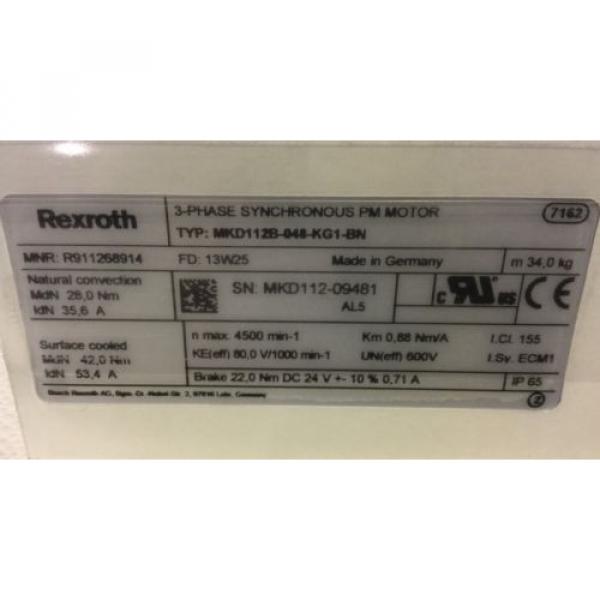 REXROTH 3-Phase Synchronisiert PM MOTOR / Typ : MKD112B-048-KG1-BN #2 image